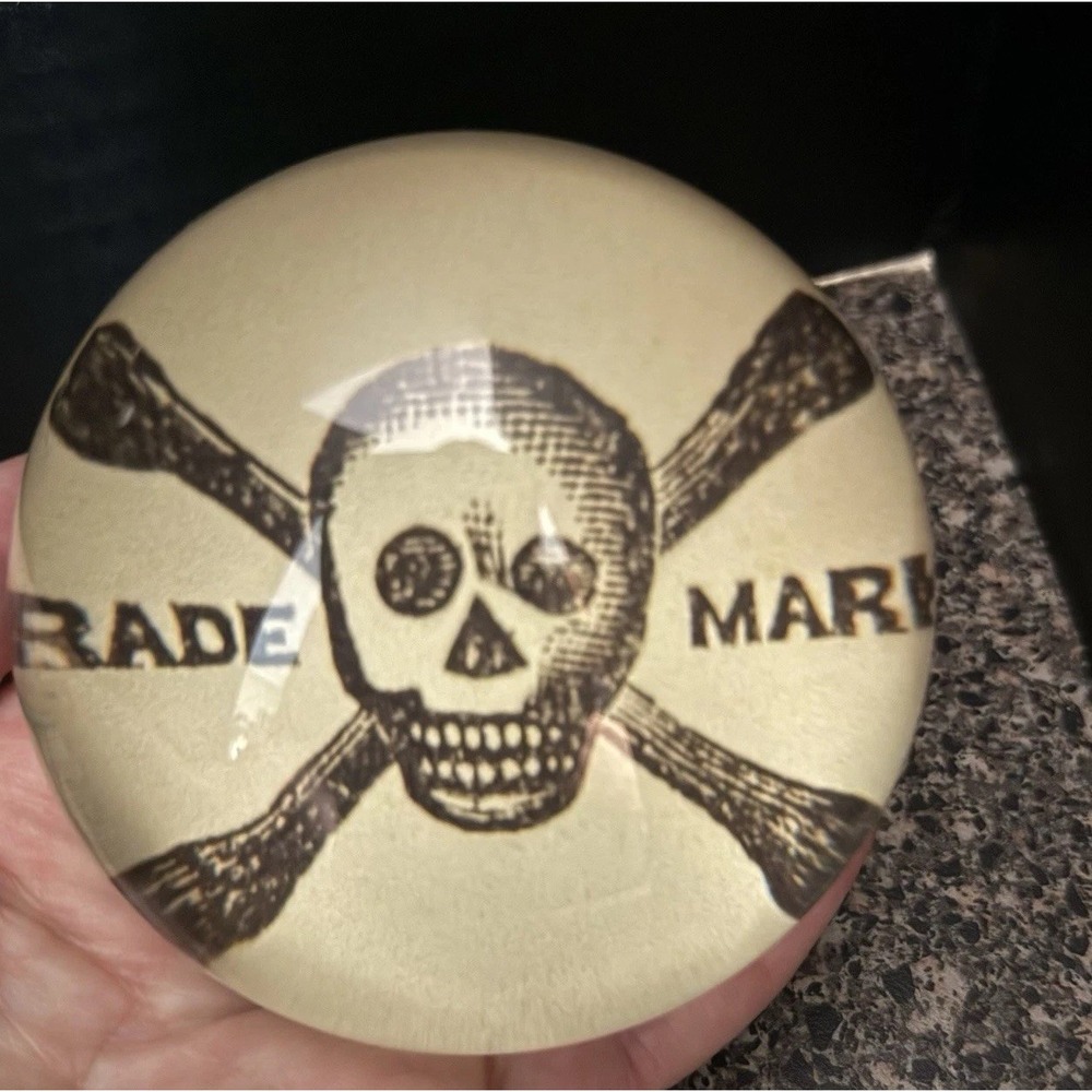 John Derian Dome Paperweight Glass Trademark Skull Bones Signed Made In USA READ